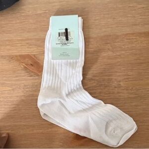 stem White Ribbed Crew Socks with Red Logo